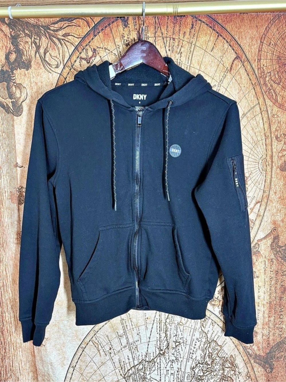DKNY Sport Textured Tape Full-Zip Hoodie Black Small